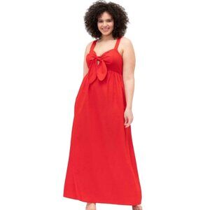 Eloquii Linen Red Dress Front Tie Sweetheart Neckline Smock Back Unlined Size 18